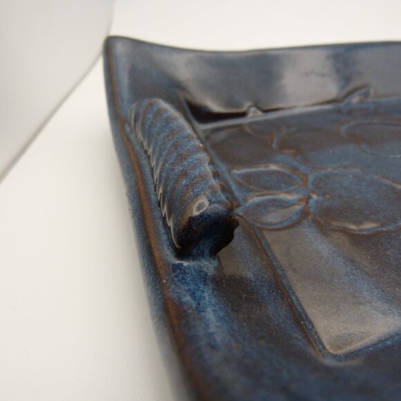 Thomas Pottery Seagrove North Carolina Tibit Tray Blue Glaze Retired - Picture 10 of 12